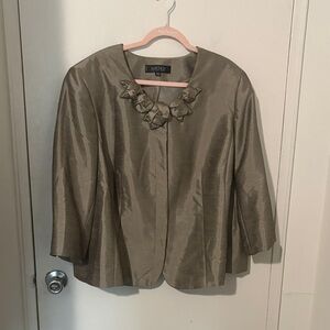 Kasper Olive-Toned Women's Dress Jacket with Floral Trim